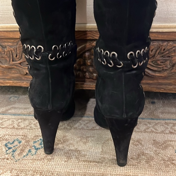 Prada Black Suede Knee High Boots with Brass Rivets - Picture 5 of 13